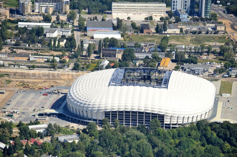 Poznan from the bird's eye view: Sports facility grounds of the Arena stadium Stadion Miejski - INEA Stadion in the district Grunwald in Poznan - Posen in Wielkopolskie, Poland