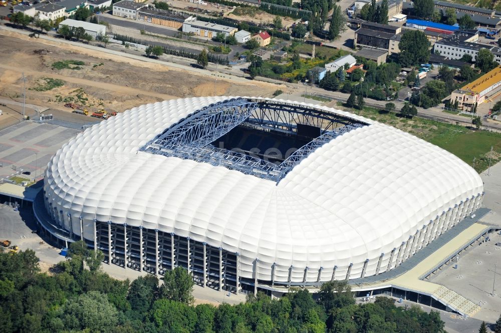 Aerial photograph Poznan - Sports facility grounds of the Arena stadium Stadion Miejski - INEA Stadion in the district Grunwald in Poznan - Posen in Wielkopolskie, Poland