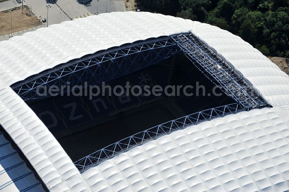 Poznan from above - Sports facility grounds of the Arena stadium Stadion Miejski - INEA Stadion in the district Grunwald in Poznan - Posen in Wielkopolskie, Poland