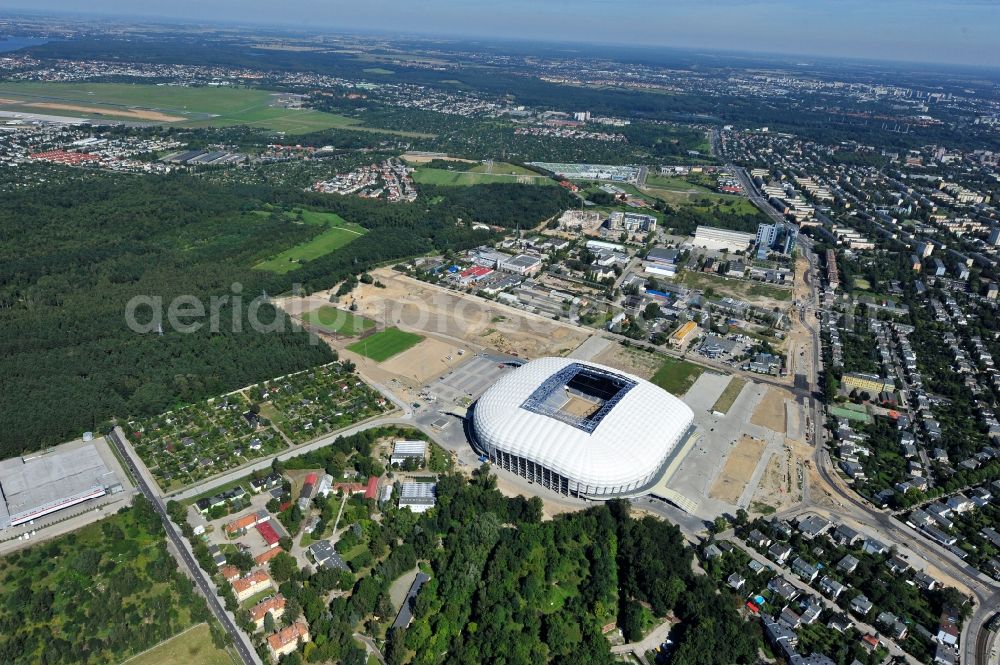 Poznan from above - Sports facility grounds of the Arena stadium Stadion Miejski - INEA Stadion in the district Grunwald in Poznan - Posen in Wielkopolskie, Poland