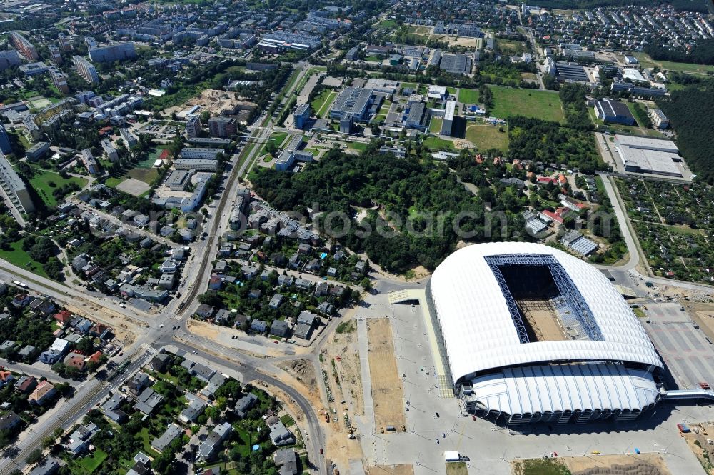 Poznan from the bird's eye view: Sports facility grounds of the Arena stadium Stadion Miejski - INEA Stadion in the district Grunwald in Poznan - Posen in Wielkopolskie, Poland