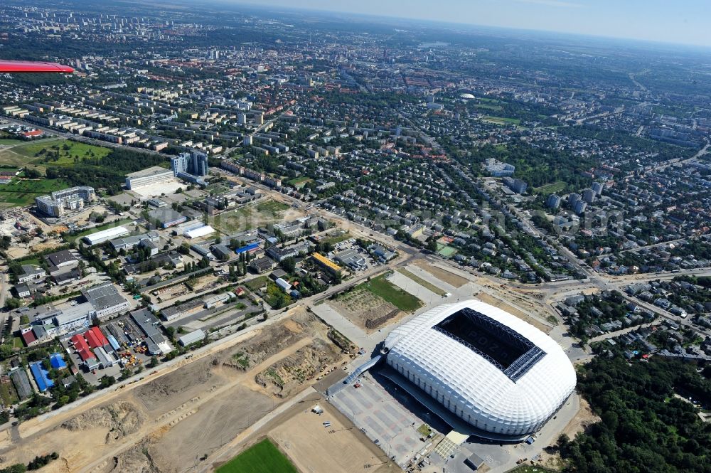 Poznan from above - Sports facility grounds of the Arena stadium Stadion Miejski - INEA Stadion in the district Grunwald in Poznan - Posen in Wielkopolskie, Poland