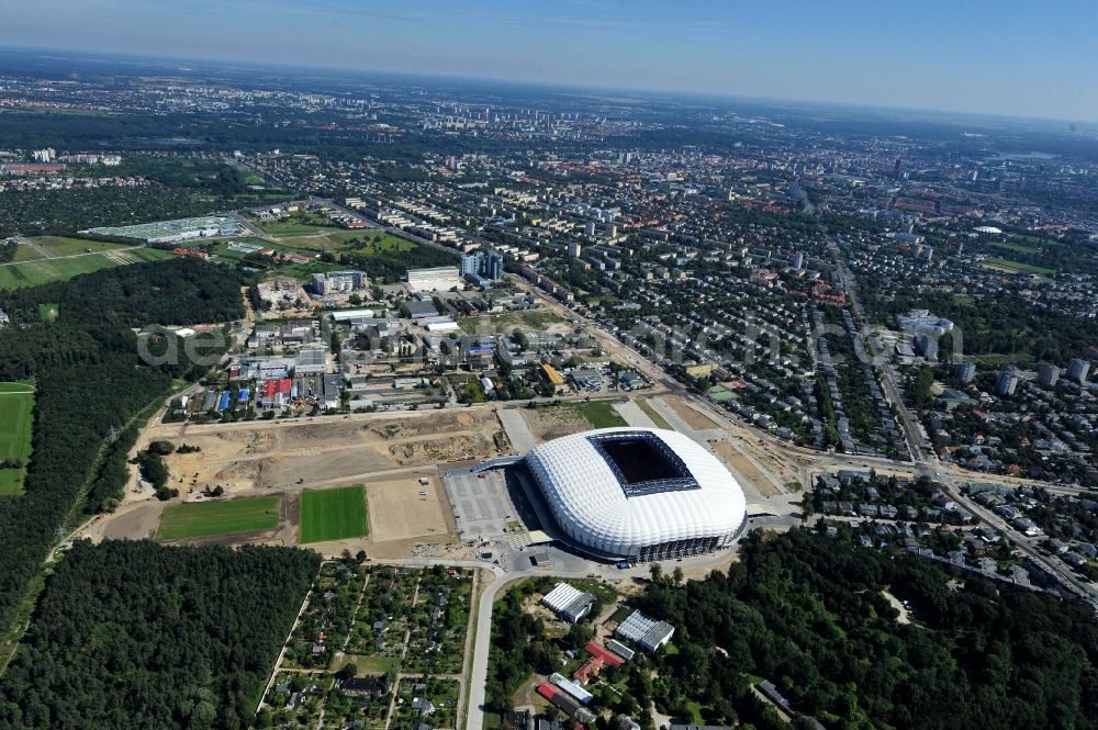 Poznan from the bird's eye view: Sports facility grounds of the Arena stadium Stadion Miejski - INEA Stadion in the district Grunwald in Poznan - Posen in Wielkopolskie, Poland