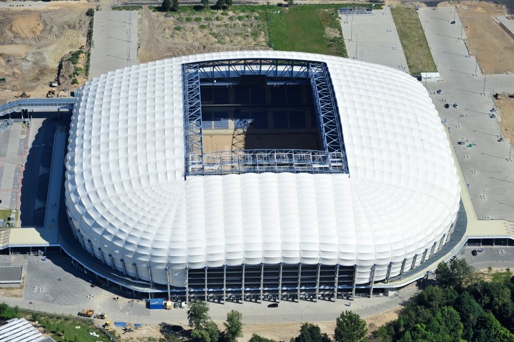 Aerial photograph Poznan - Sports facility grounds of the Arena stadium Stadion Miejski - INEA Stadion in the district Grunwald in Poznan - Posen in Wielkopolskie, Poland