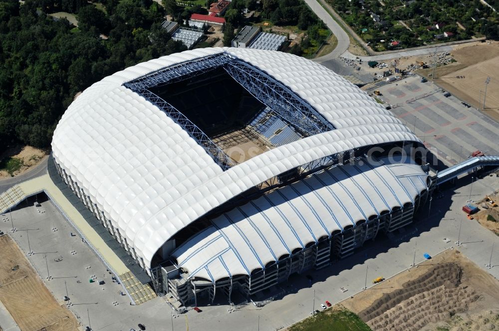 Aerial image Poznan - Sports facility grounds of the Arena stadium Stadion Miejski - INEA Stadion in the district Grunwald in Poznan - Posen in Wielkopolskie, Poland