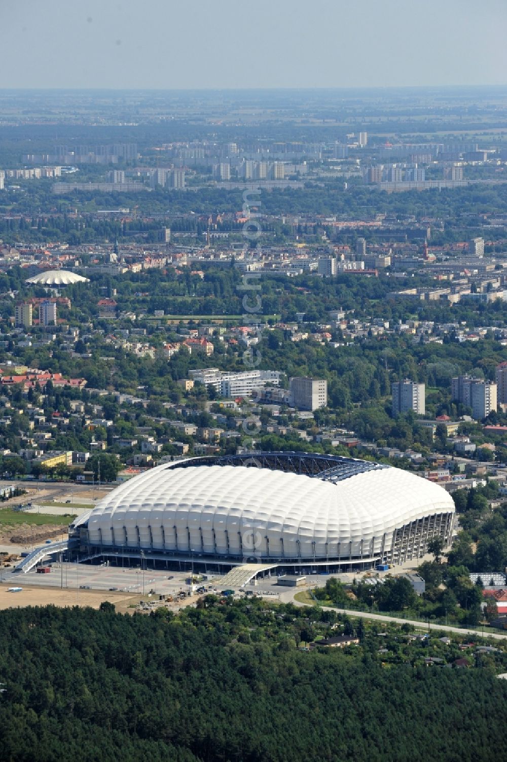 Poznan from the bird's eye view: Sports facility grounds of the Arena stadium Stadion Miejski - INEA Stadion in the district Grunwald in Poznan - Posen in Wielkopolskie, Poland