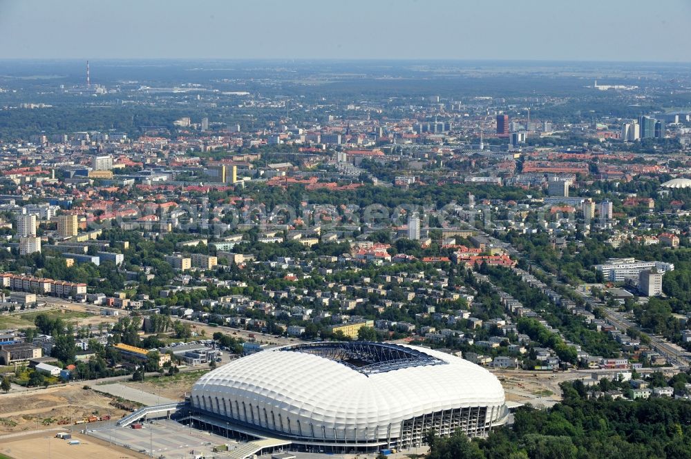 Poznan from the bird's eye view: Sports facility grounds of the Arena stadium Stadion Miejski - INEA Stadion in the district Grunwald in Poznan - Posen in Wielkopolskie, Poland