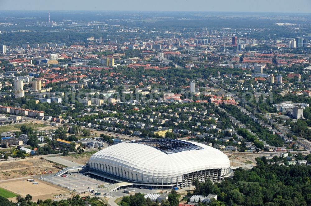 Aerial image Poznan - Sports facility grounds of the Arena stadium Stadion Miejski - INEA Stadion in the district Grunwald in Poznan - Posen in Wielkopolskie, Poland