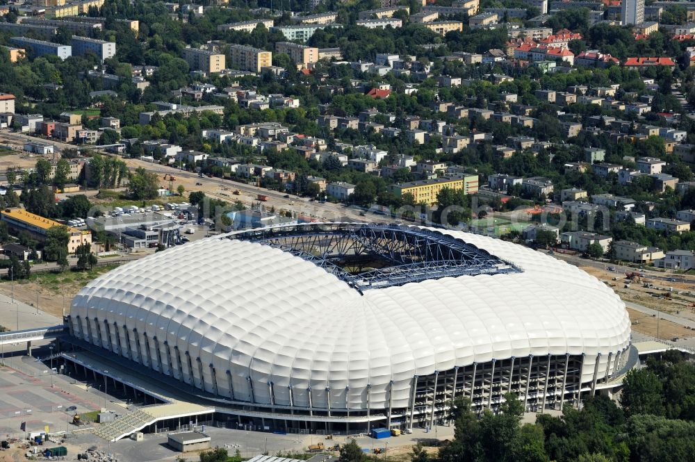 Poznan from above - Sports facility grounds of the Arena stadium Stadion Miejski - INEA Stadion in the district Grunwald in Poznan - Posen in Wielkopolskie, Poland