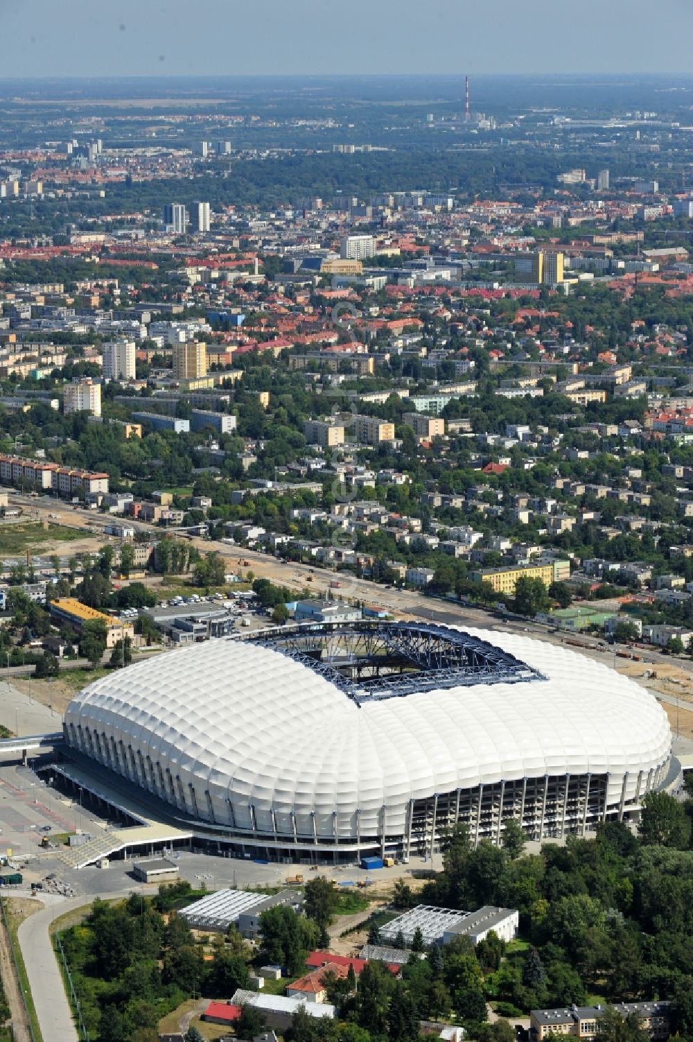 Poznan from the bird's eye view: Sports facility grounds of the Arena stadium Stadion Miejski - INEA Stadion in the district Grunwald in Poznan - Posen in Wielkopolskie, Poland