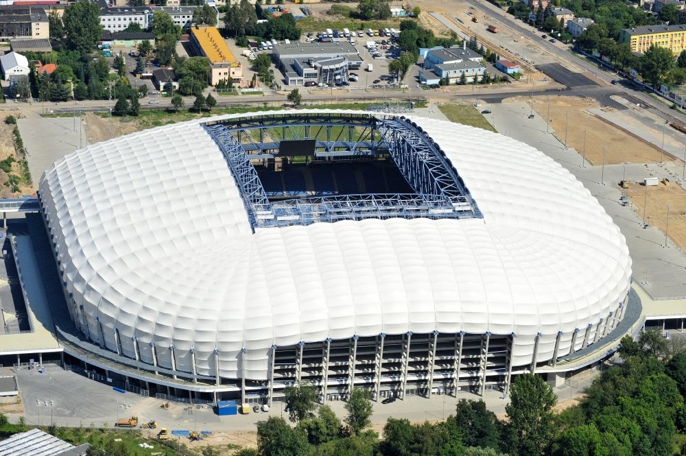 Poznan from the bird's eye view: Sports facility grounds of the Arena stadium Stadion Miejski - INEA Stadion in the district Grunwald in Poznan - Posen in Wielkopolskie, Poland