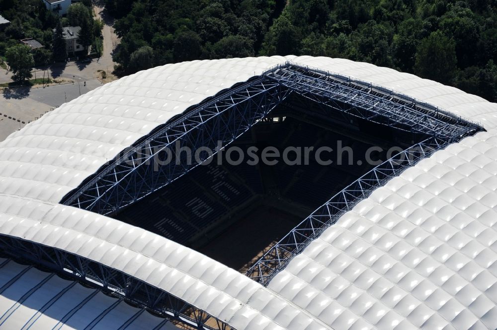 Aerial image Poznan - Sports facility grounds of the Arena stadium Stadion Miejski - INEA Stadion in the district Grunwald in Poznan - Posen in Wielkopolskie, Poland