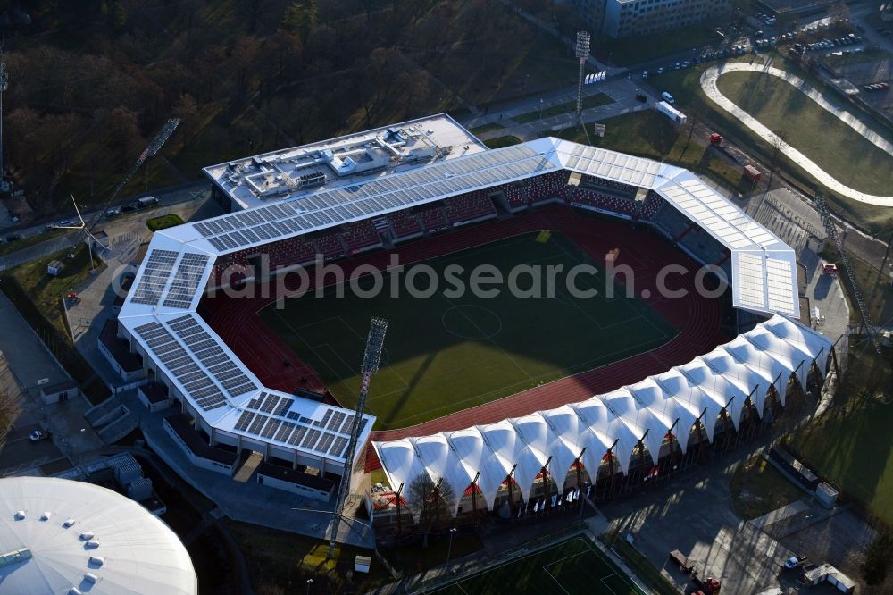 Erfurt from the bird's eye view: Site of the Arena stadium Steigerwaldstadion in Erfurt in Thuringia