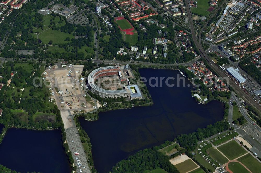 Nürnberg from above - Arena of the unfinished Congress Hall on the former Nazi party rally grounds in Nuremberg in Bavaria
