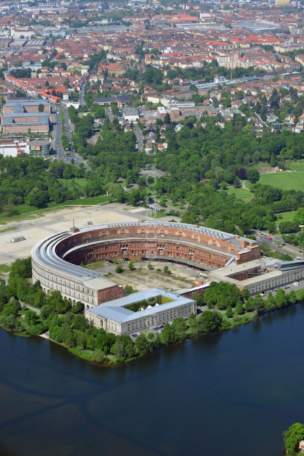 Nürnberg from above - Arena of the unfinished Congress Hall on the former Nazi party rally grounds in Nuremberg in Bavaria