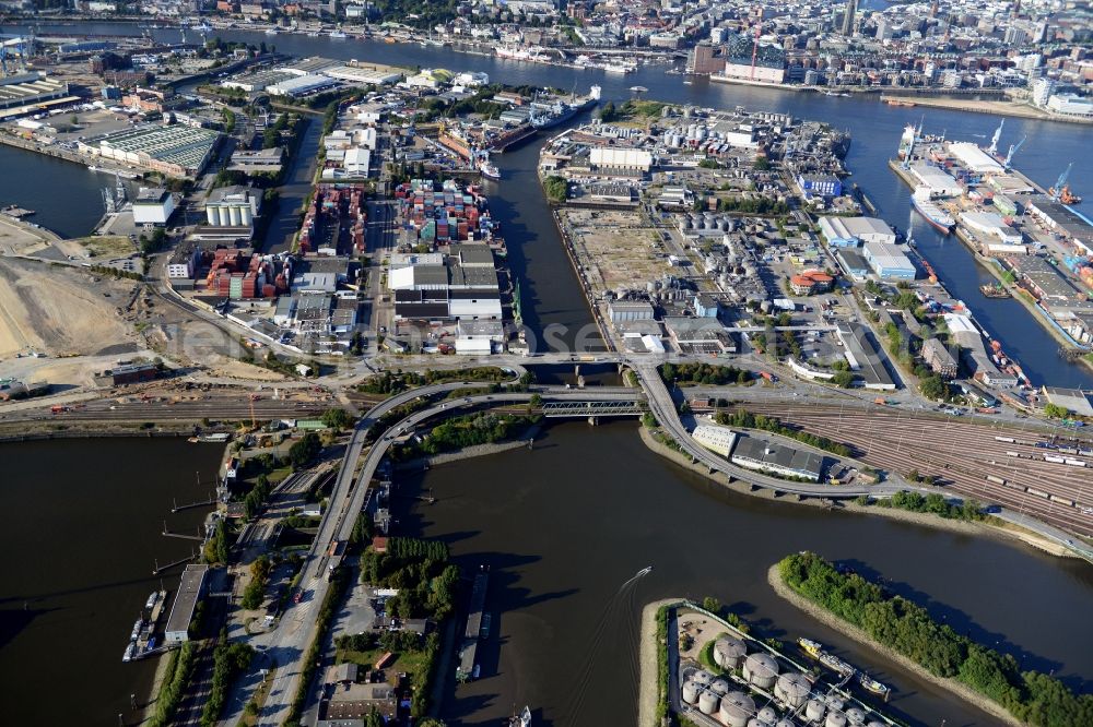 Aerial photograph Hamburg - The junction Argentinienknoten with Kluetjenfelder road, Ellerholz bridge and Argentinien bridge. A project of the Hamburg Port Authority HPA