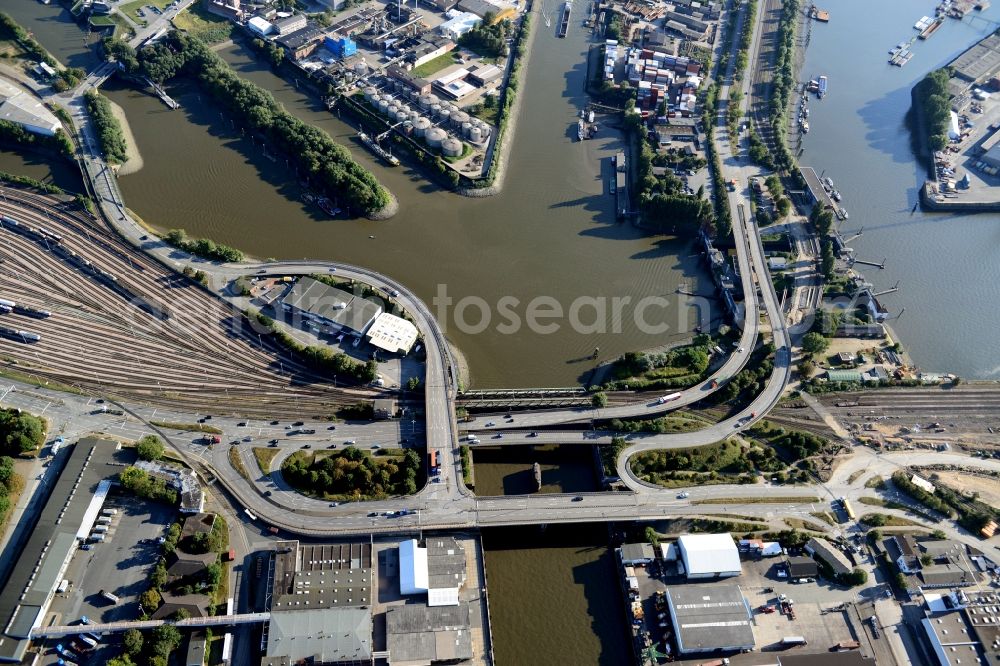 Aerial image Hamburg - The junction Argentinienknoten with Kluetjenfelder road, Ellerholz bridge and Argentinien bridge. A project of the Hamburg Port Authority HPA