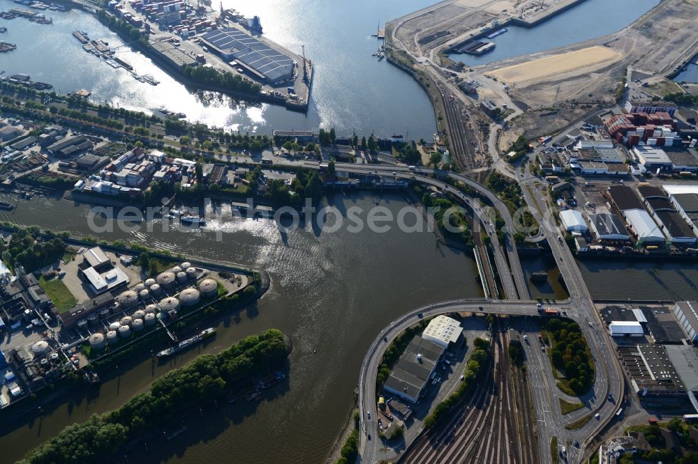 Aerial image Hamburg - The junction Argentinienknoten with Kluetjenfelder road, Ellerholz bridge and Argentinien bridge. A project of the Hamburg Port Authority HPA