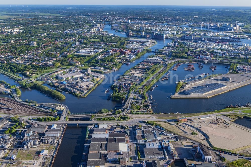 Aerial photograph Hamburg - The junction Argentinienknoten with Kluetjenfelder road, Ellerholz bridge and Argentinien bridge. A project of the Hamburg Port Authority HPA