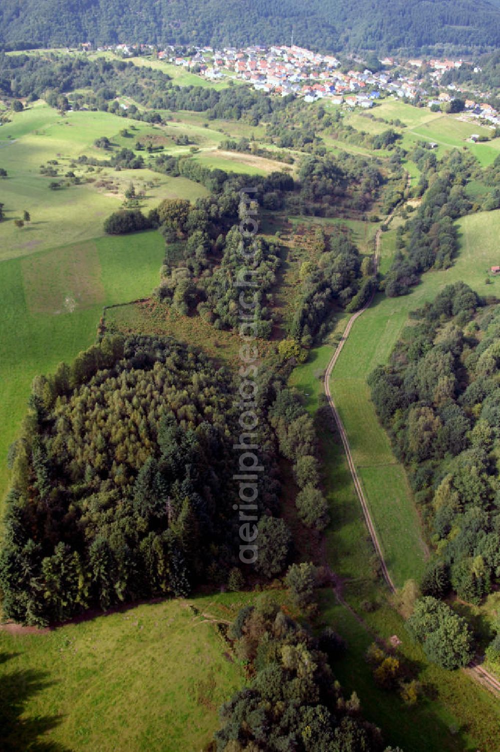 Mettlach OT Saarhölzbach from the bird's eye view: Blick über das Arkansas Wäldchen bei Saarhölzbach.