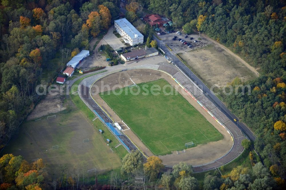 Aerial photograph Stettin / Szczecin - View at the Florian-Krygier Stadium in Stettin / Szczecin in the wiowodschaft West Pomerania / Zachodniopomorskie in Poland. The stadium is the home ground of Arkonia Szczecin