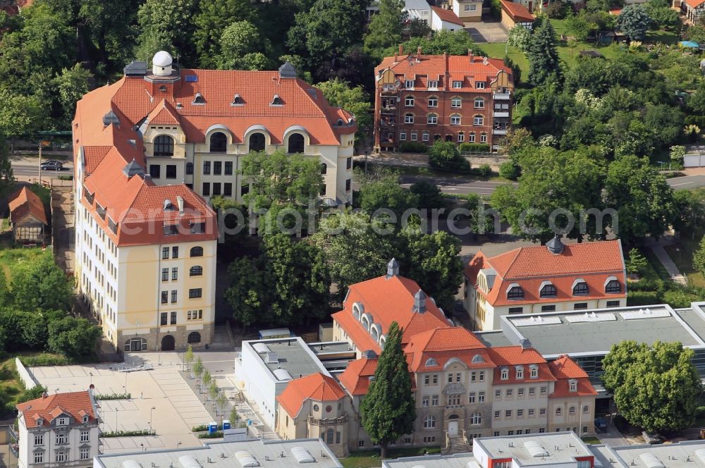 Aerial image Gotha - The Arnoldi-Gyymnasium and Old bathhouse located in the Eisenacherstrasse in Gotha in Thuringia. Named the state high school after Ernst Wilhelm Arnoldi, the creator of the first two all-German Insurance