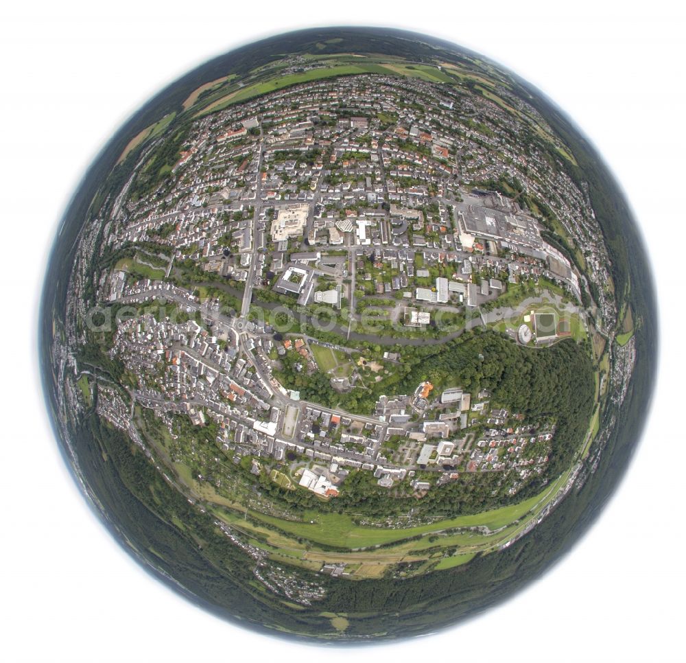 Arnsberg from above - Fisheye view at Arnsberg in the Upper Sauerland in the federal state of North Rhine-Westphalia NRW