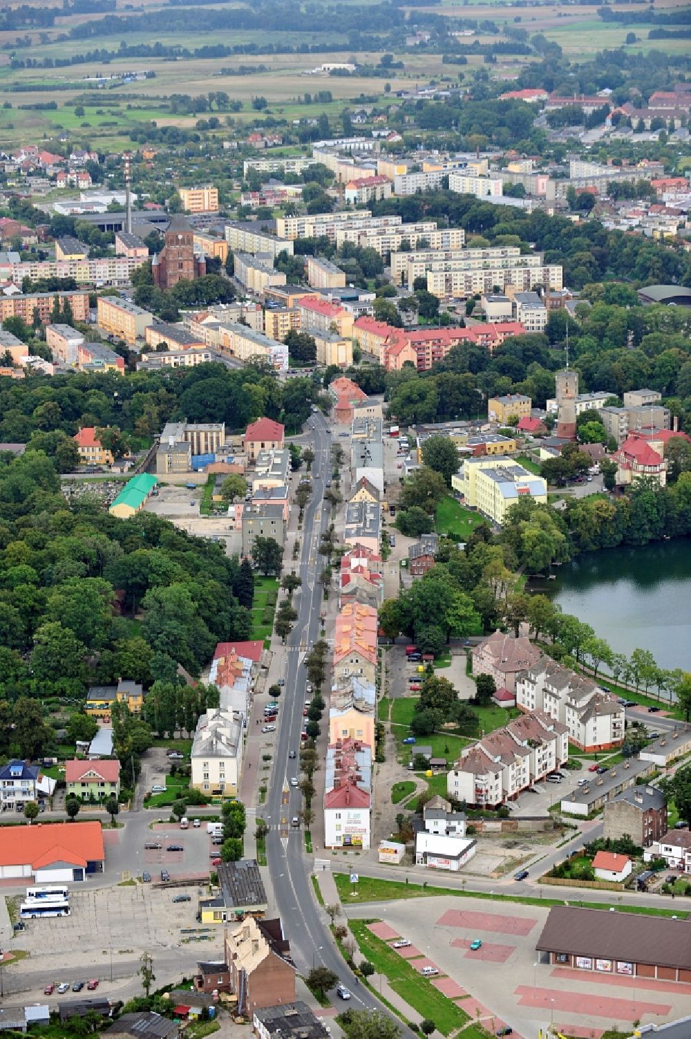 Aerial image Choszczno / Arnswalde - View of Arnswalde by lake Klukom in the province of Westpommern