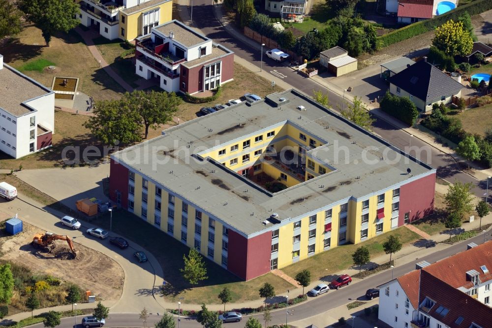 Magdeburg from above - View of the ASB nursing home Am Birnengarten 63 in Magdeburg in Saxony-Anhalt. The senior residence of the Workers' Samaritan Federation provides nursing service for each level of care