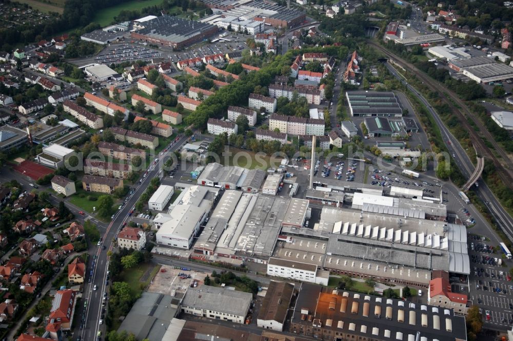 Aerial image Aschaffenburg - District view of Aschaffenburg-Schweinheim with the commercial area Schweinheimer Strasse and Bahnweg in the state of Bavaria