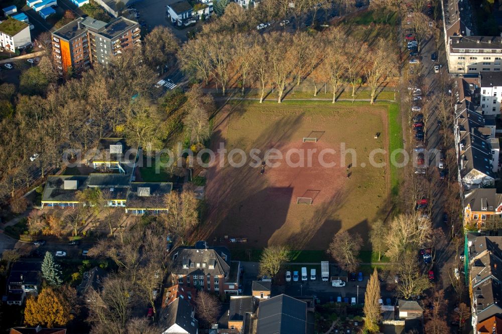 Aerial image Oberhausen - Ash- football pitch on Sedanstrasse and John Lennon Square in Oberhausen in the state of North Rhine-Westphalia