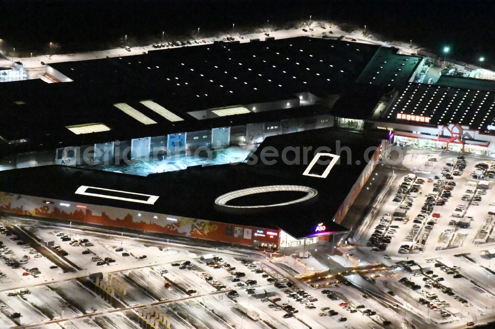 Aerial image at night Wildau - Night view A10 motorway at the Center Federal BAB A10 in Wildau in Brandenburg