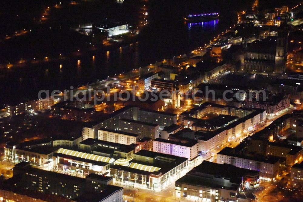 Magdeburg at night from above - Night lighting of the Allee Center in the district of Altstadt in Magdeburg in the state of Saxony-Anhalt