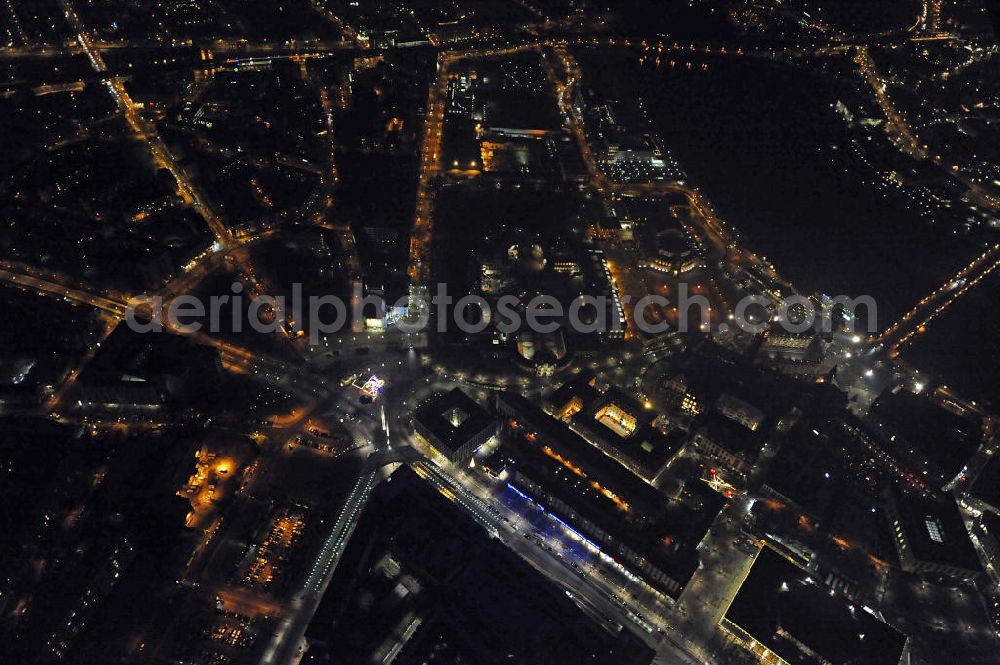 Aerial photograph at night Dresden - Nachtaufnahme der weihnachtlich geschmückten Altstadt. Night shot of the festively decorated old town.