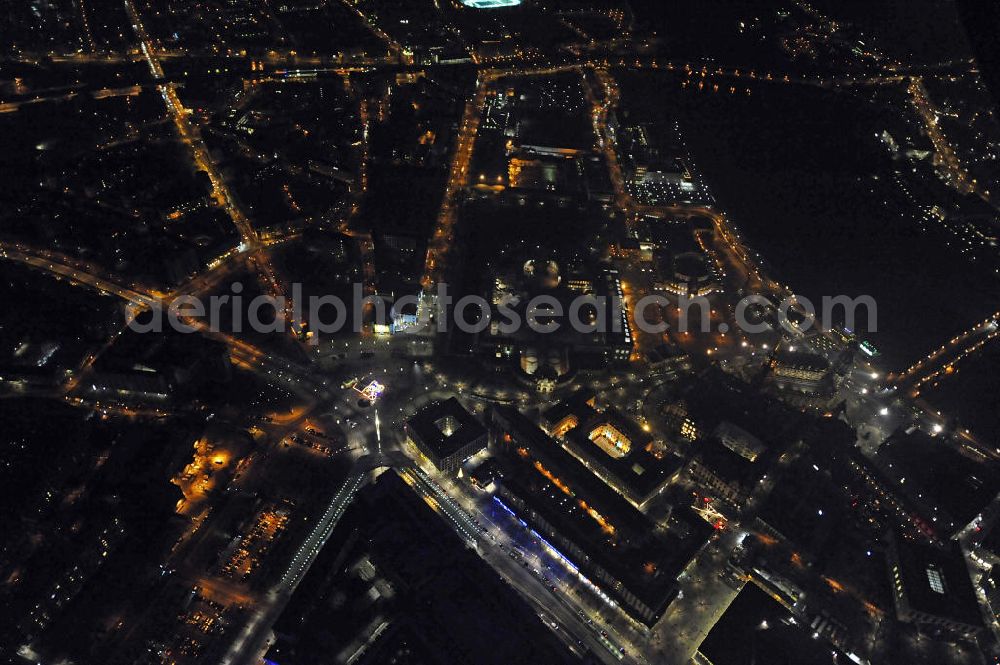 Aerial image at night Dresden - Nachtaufnahme der weihnachtlich geschmückten Altstadt. Night shot of the festively decorated old town.