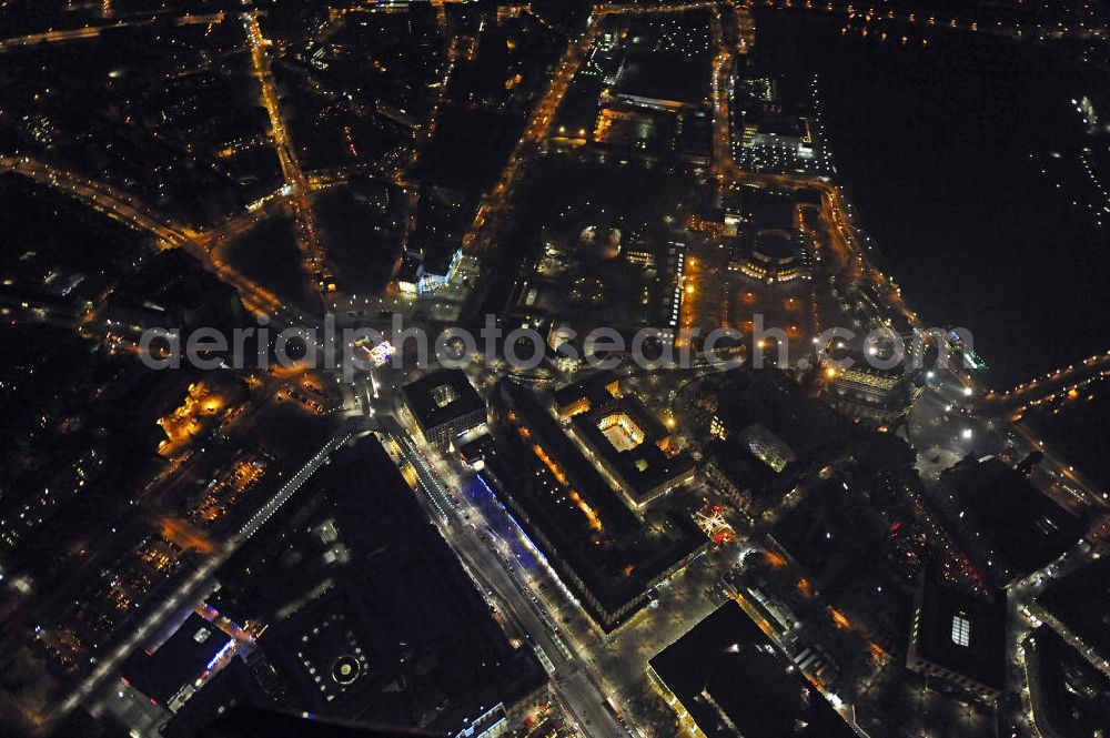 Dresden at night from above - Nachtaufnahme der weihnachtlich geschmückten Altstadt. Night shot of the festively decorated old town.