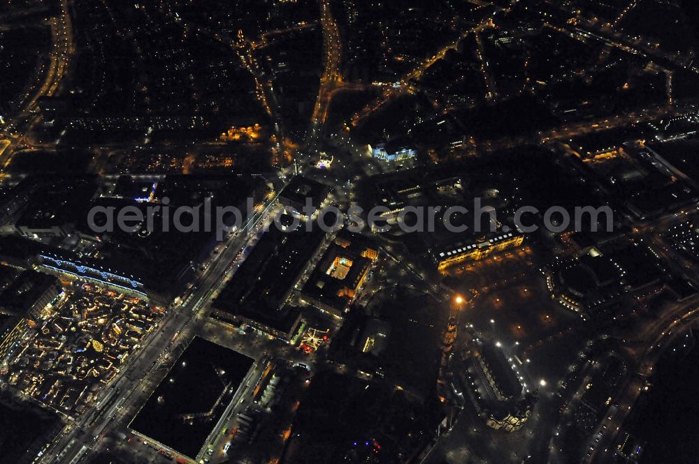 Aerial image at night Dresden - Nachtaufnahme der weihnachtlich geschmückten Altstadt. Night shot of the festively decorated old town.