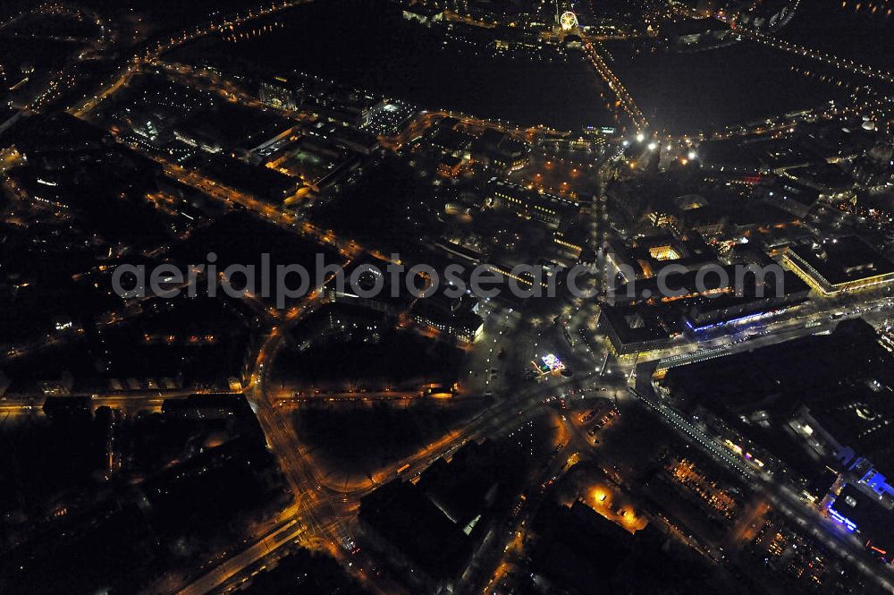 Aerial image at night Dresden - Nachtaufnahme der weihnachtlich geschmückten Altstadt. Night shot of the festively decorated old town.