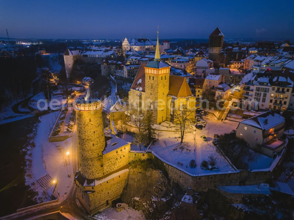 Bautzen at night from above - Night lighting old Town area and city center in Bautzen in the state Saxony, Germany