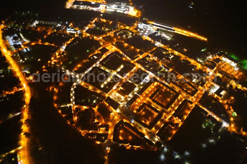 Aerial photograph at night Bernau - Night lighting Old Town area and city center in Bernau in the state Brandenburg, Germany