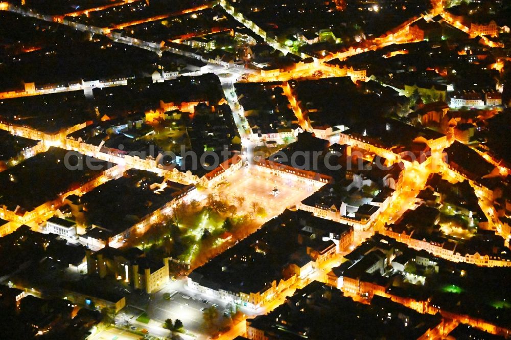 Bernburg (Saale) at night from above - Night lighting old Town area and city center on Karlsplatz in Bernburg (Saale) in the state Saxony-Anhalt, Germany