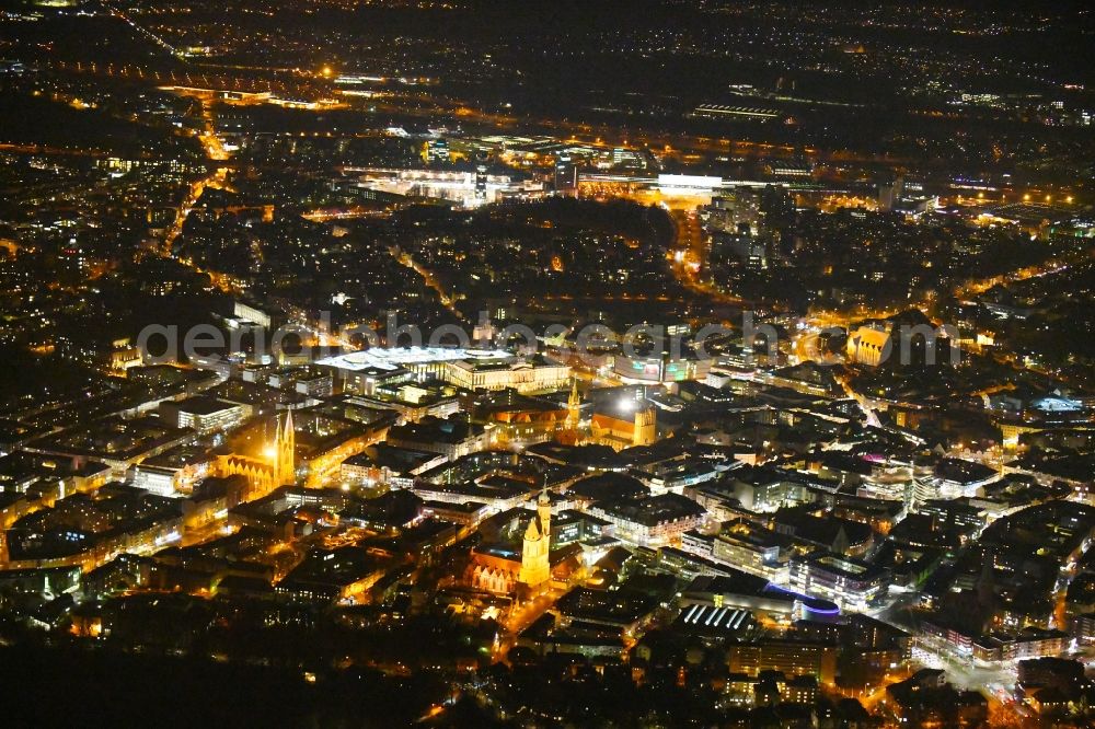 Braunschweig at night from above - Night lighting Old Town area and city center in Brunswick in the state Lower Saxony, Germany