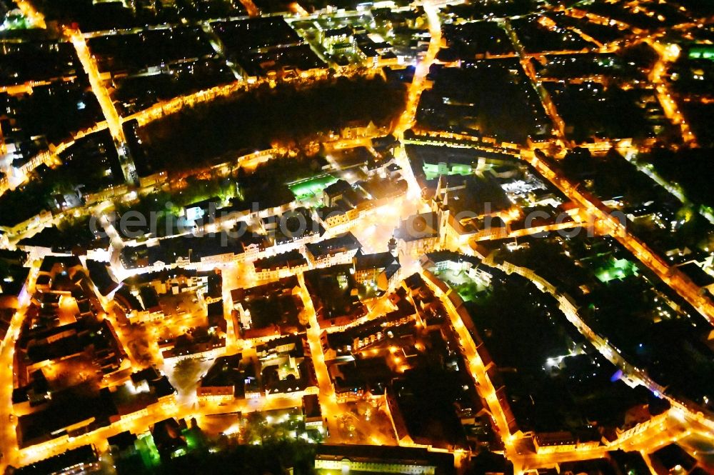 Köthen (Anhalt) at night from the bird perspective: Night lighting old Town area and city center in Koethen (Anhalt) in the state Saxony-Anhalt, Germany