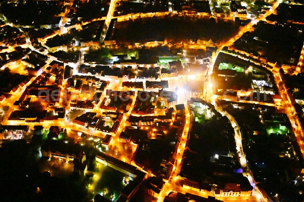 Aerial image at night Köthen (Anhalt) - Night lighting old Town area and city center in Koethen (Anhalt) in the state Saxony-Anhalt, Germany