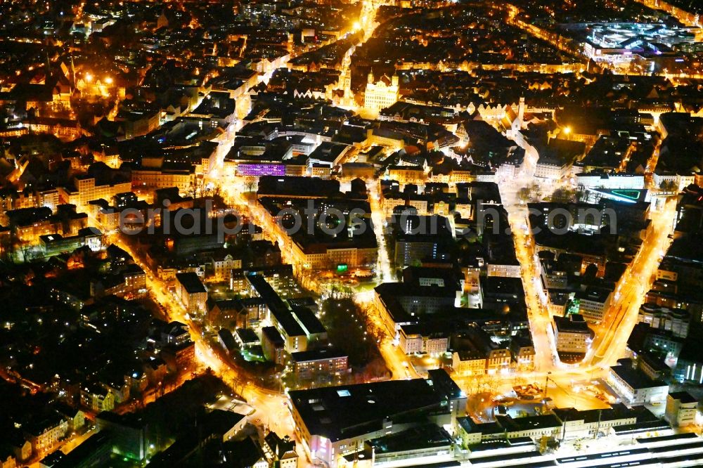 Augsburg at night from above - Night lighting old Town area and city center in the district Bahnhofs-Bismarckviertel in Augsburg in the state Bavaria, Germany