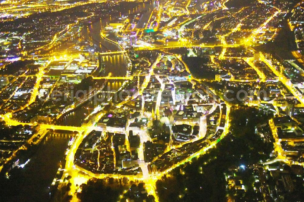 Bremen at night from above - Night lighting Old Town area and city center in the district Mitte in Bremen, Germany