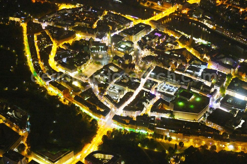 Bremen at night from above - Night lighting Old Town area and city center in the district Mitte in Bremen, Germany