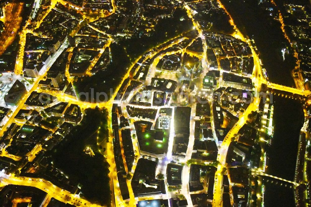 Bremen at night from above - Night lighting Old Town area and city center in the district Mitte in Bremen, Germany