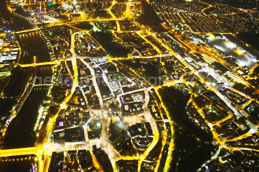 Bremen at night from above - Night lighting Old Town area and city center in the district Mitte in Bremen, Germany