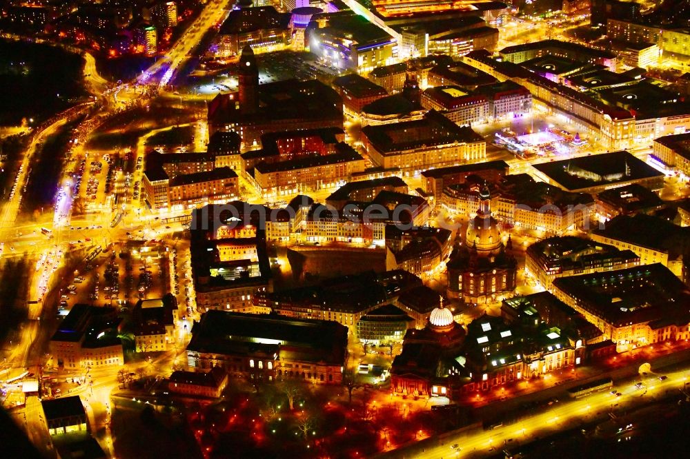 Dresden at night from the bird perspective: Night lighting old Town area and city center in the district Zentrum in Dresden in the state Saxony, Germany